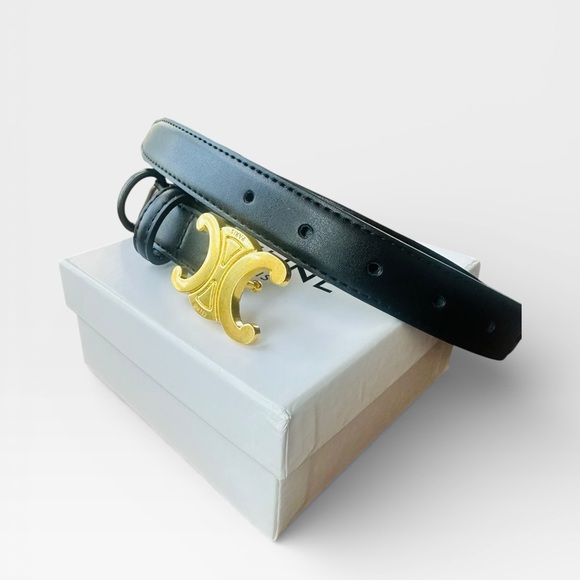 Celine Accessories - Celine Paris Black Leather Triomphe Belt Gold Hardware EU 110 Never Worn w/ Box